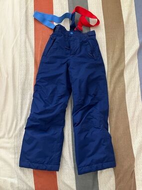 Mini Boden Blue Snow Pants with Red & Light Blue Adjustable Suspenders